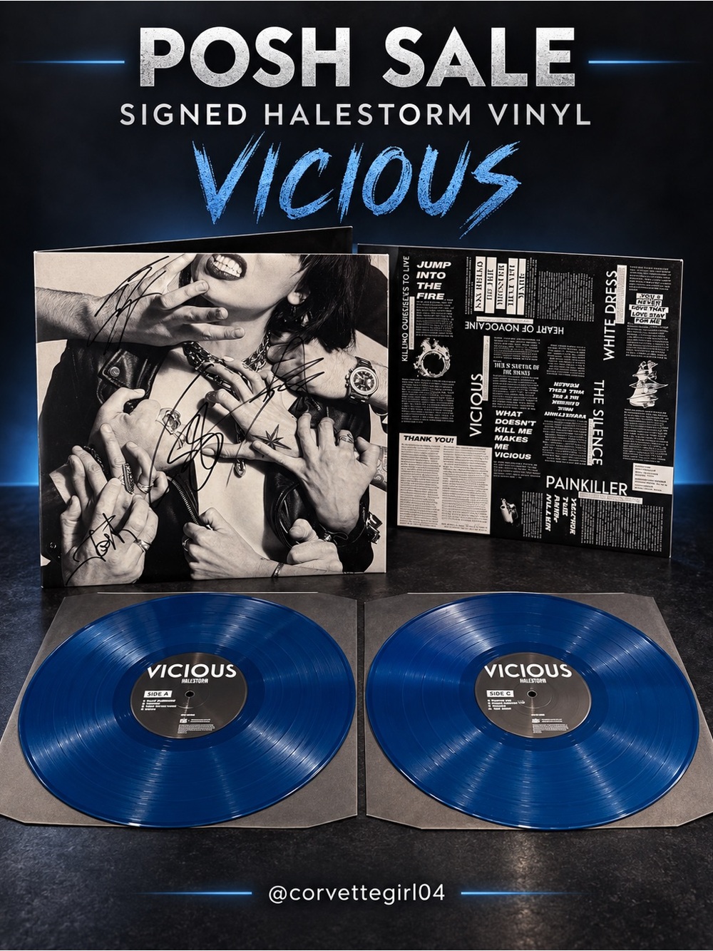 Autographed Halestorm Vicious records. 2 albums, 4 sides.